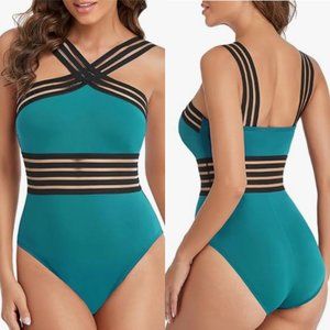 Hilor Women's One Piece Swimwear Front Crossover Swimsuits Hollow Bathing Suits